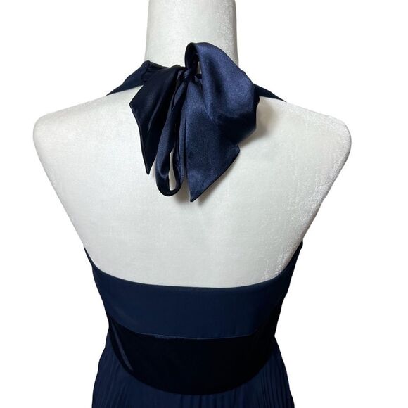 Donna Ricco Midi Navy Halter Dress with Silky waist and straps and Pleated Skirt - Picture 9 of 12